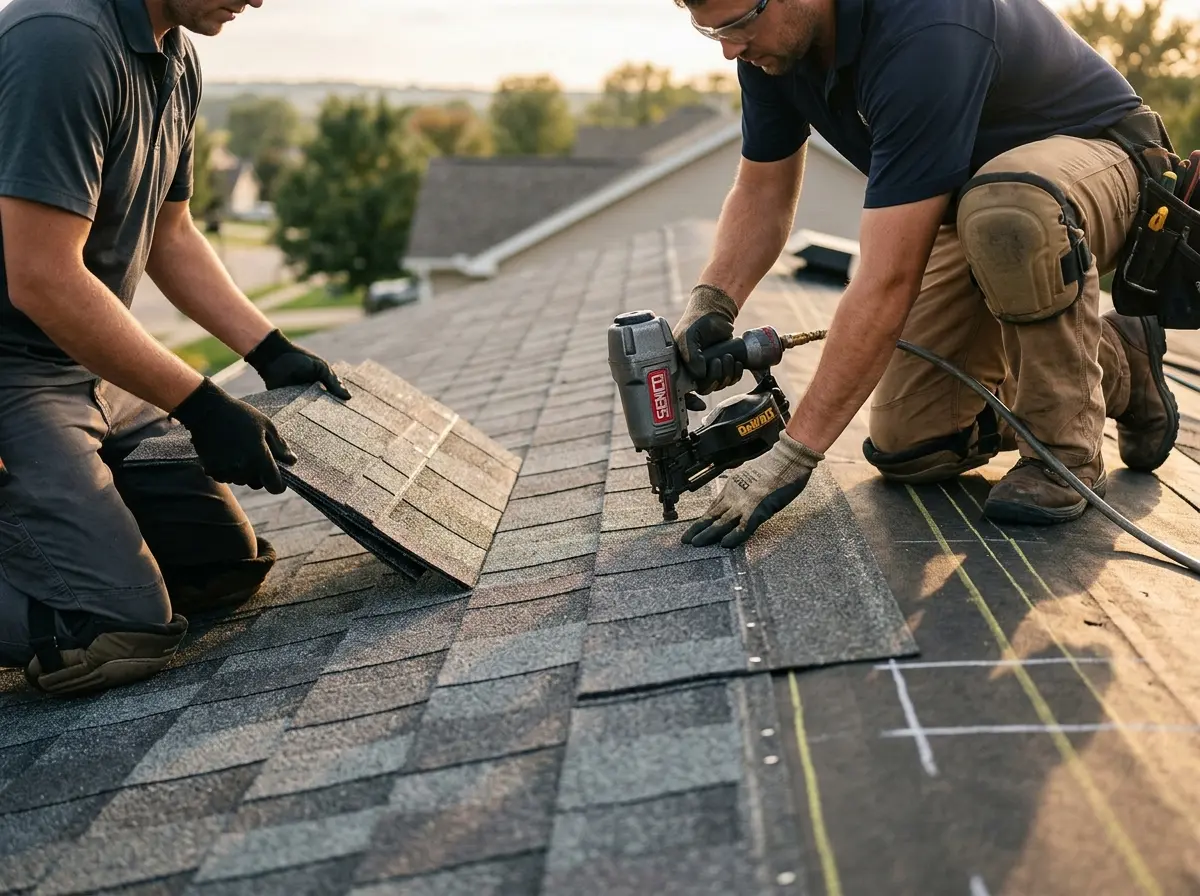 Professional roofer working on a residential roof in Hyde Park
